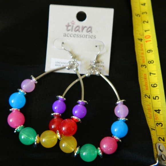 Tiara hook Earrings loop with colored round beads - Picture 2 of 4